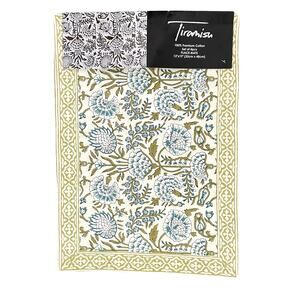TIRAMISU Spring Floral 100% Cotton 13X19 Placemats Set of 4 Green Blue NEW